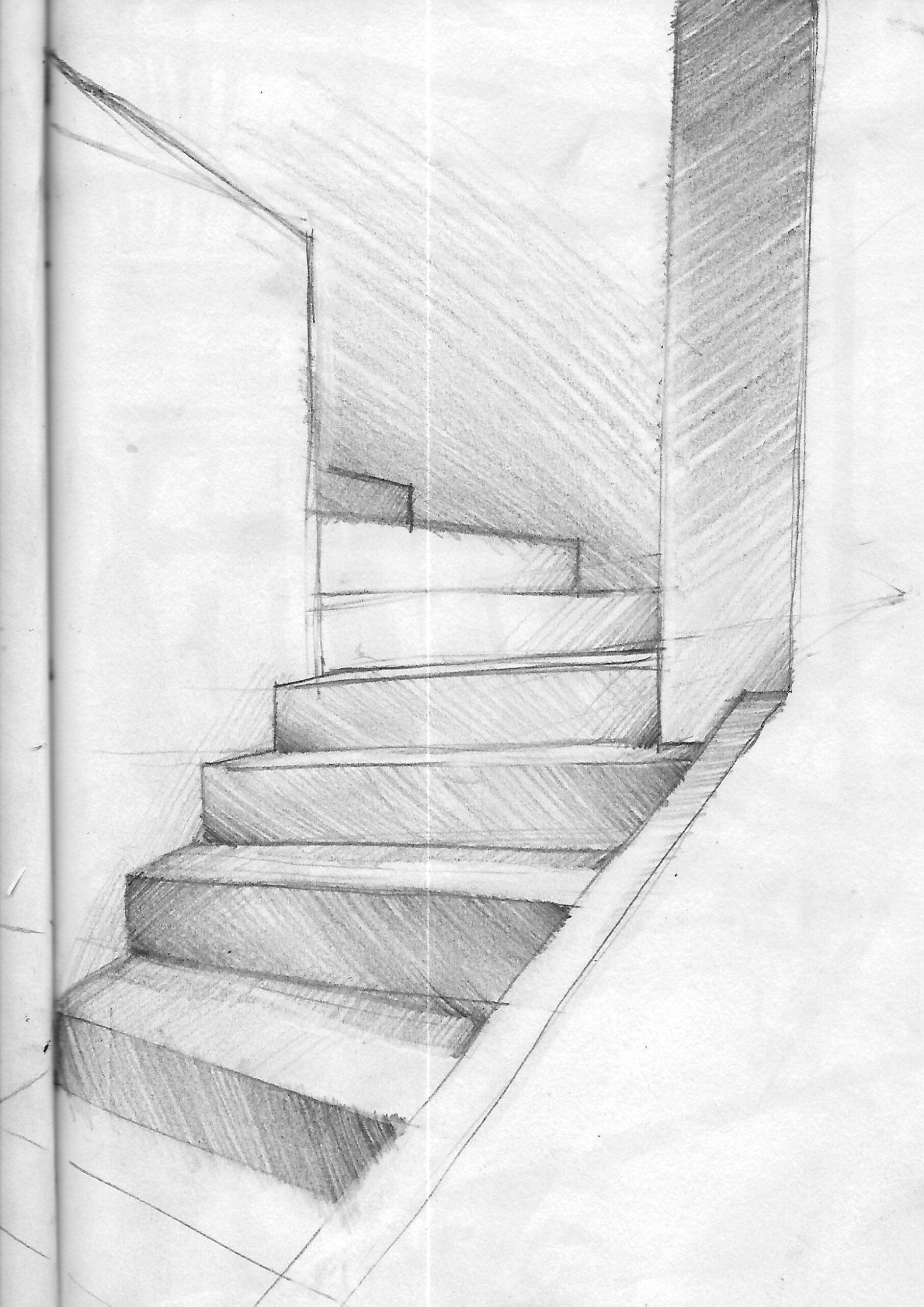 Opis alternatywny:Praca jest rysunkiem schodów, wykonanym na podstawie uprzednich szkiców, obserwacji przestrzeni schodów i jej rysunkowych rejestracji.