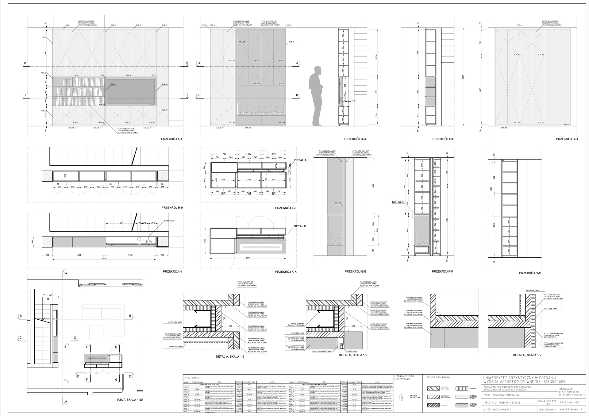 Projekt techniczny zabudowy kominka opracowany zgodnie z zasadami rysunku projektowego zawierający informacje niezbędne do jego wykonania.