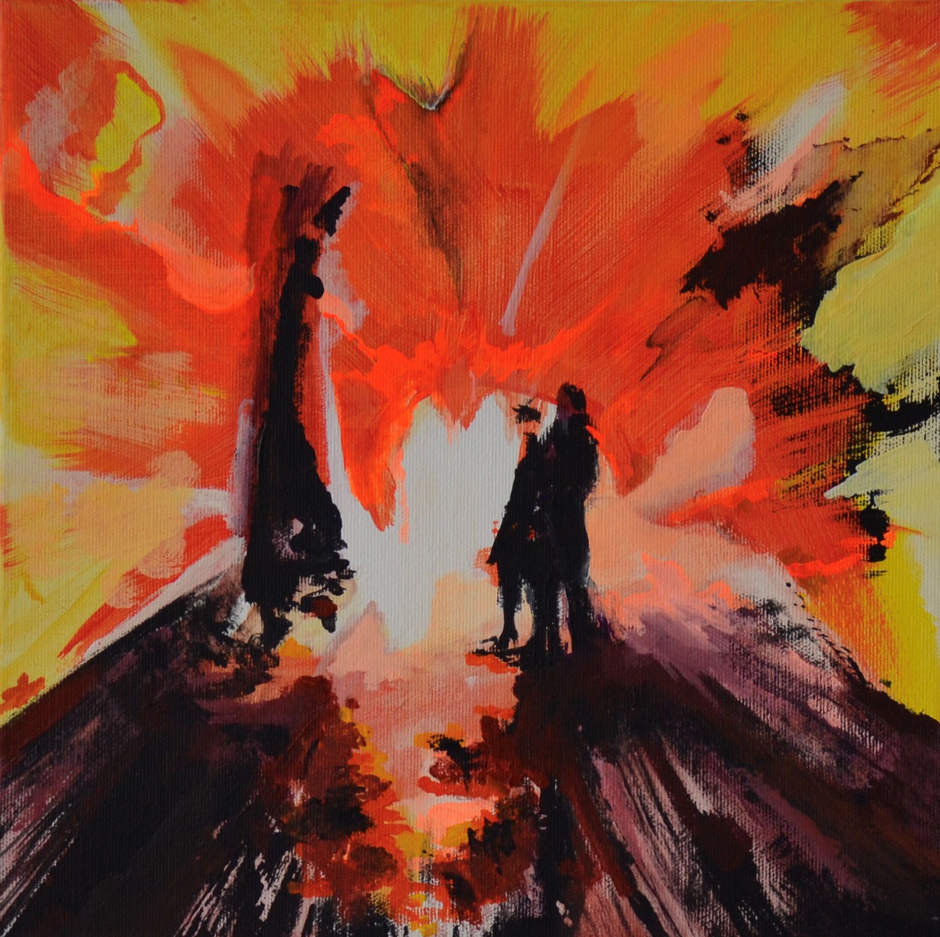 Obraz o bardzo dynamicznych i zróżnicowanych formach i kontrastowych kolorach. Jest swoistym nawiązaniem do erupcji wybuchu.