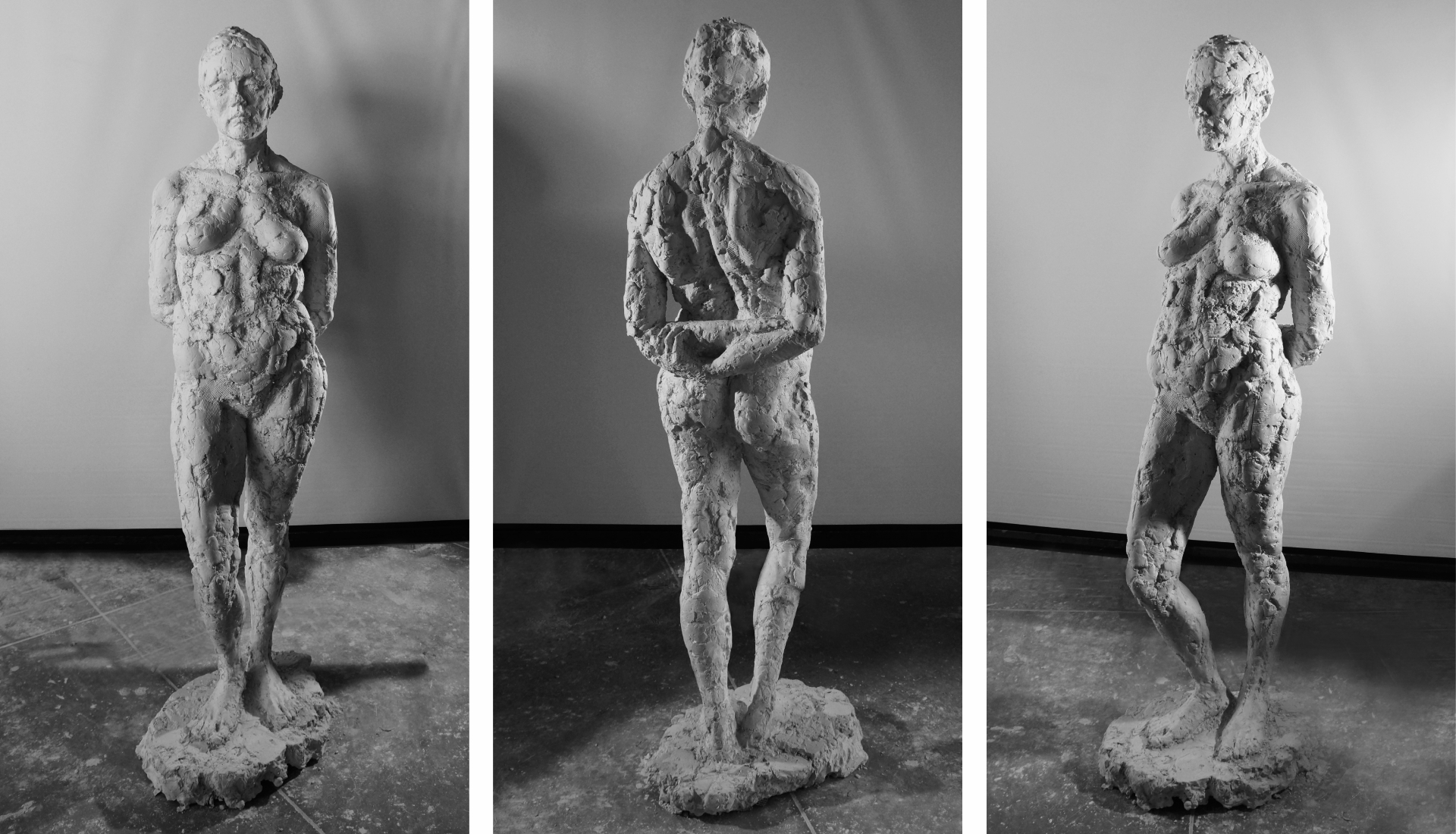 Rzeźba przedstawia modelkę w klasycznej pozie kontrapostu. Ciężar ciała modelki opiera się na jednej nodze. Jej ręce ułożone są za plecami a głowa lekko pochylona. Rzeźba została odlana w gipsie.