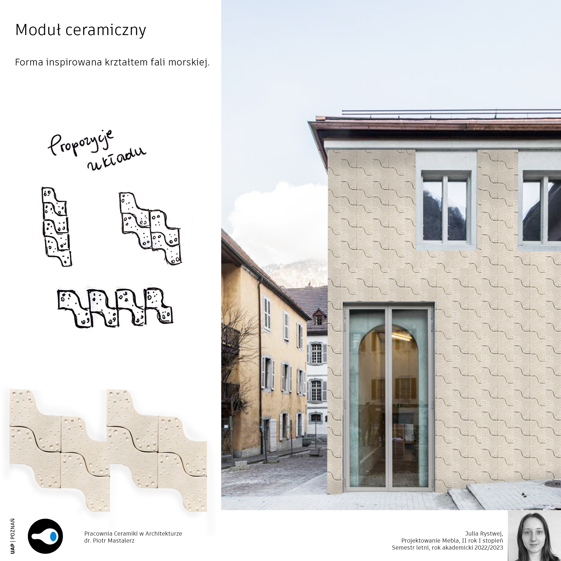 Opis alternatywny:Plansza przedstawia moduły ceramiczne oraz umiejscowienie ich na budynku. 