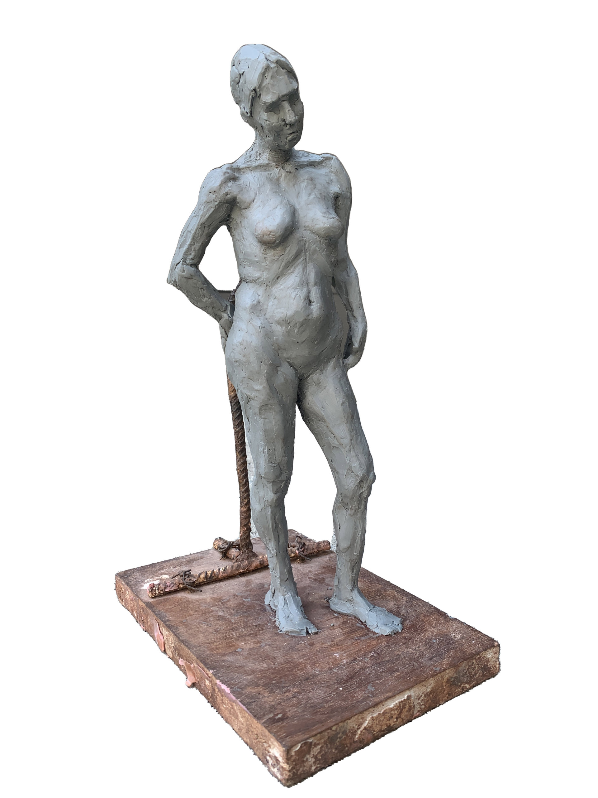 Studium kobiecego aktu wykonane z szarej plasteliny w klasycznej dla rzeźbypozie nazywanej kontrapostem