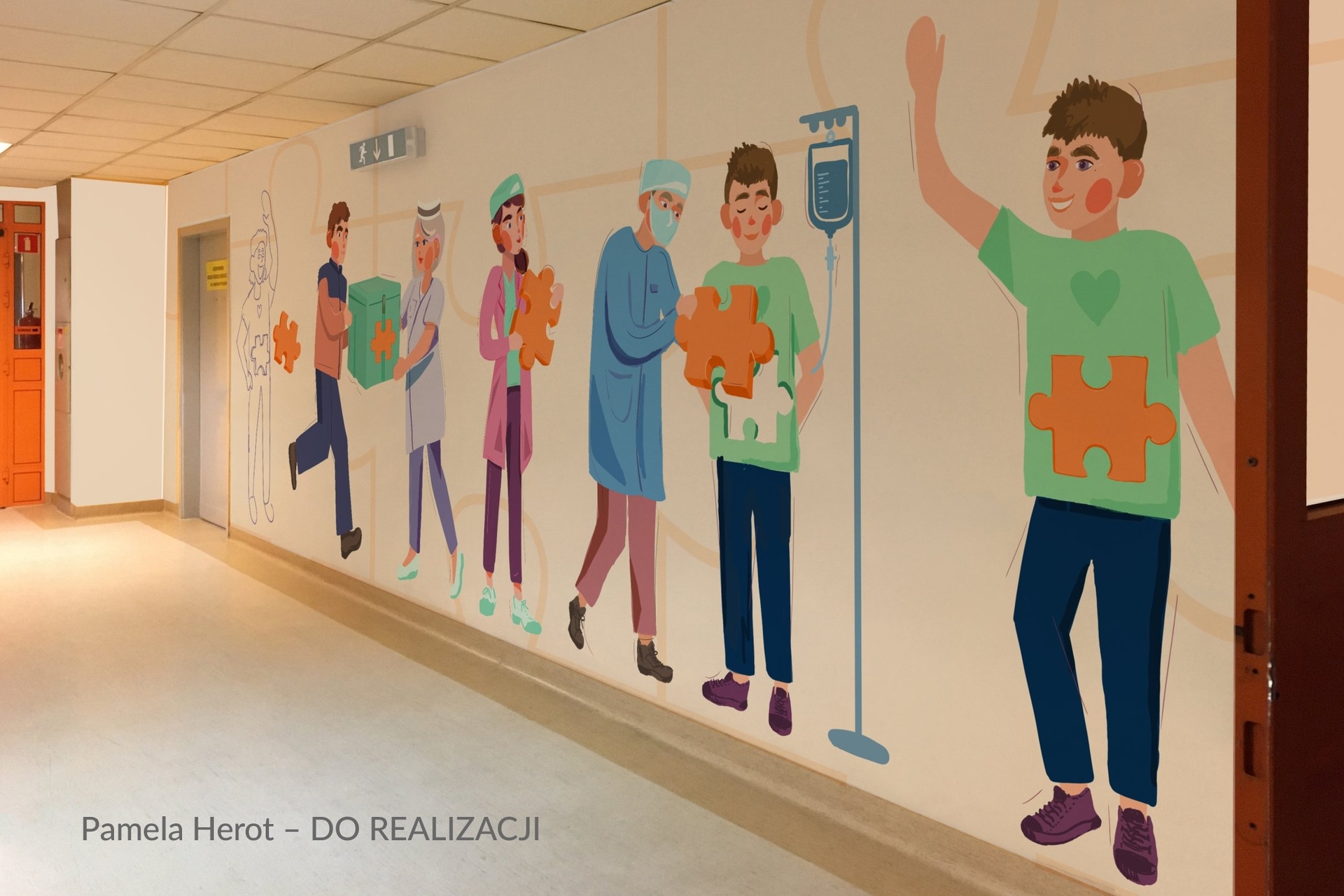 Wizualizacja muralu na Oddziale Transplantologii w Szpitalu Wojewódzkim w Poznaniu, na podstawie projektu Pameli Herot. Mural przedstawia drogę jaką organy przebywają od dawcy – poprzez transplantację – do biorcy. Celem muralu jest propagowanie tzw. oświadczenia woli, które pozwala przekazać własne organy do przeszczepu. Dominują nasycone i ciepłe kolory.