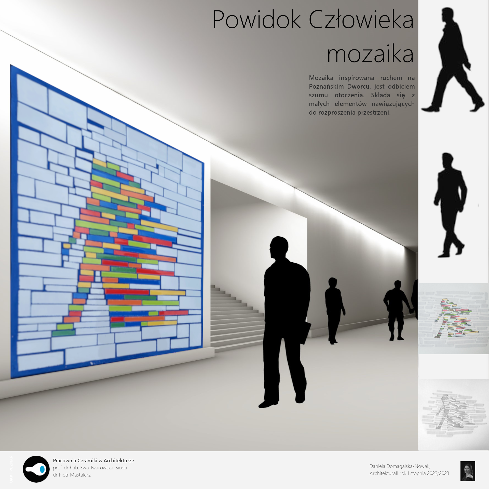 Opis alternatywny: Wizualizacja kolorowej mozaiki na ścianie w przejściu podziemnym.
