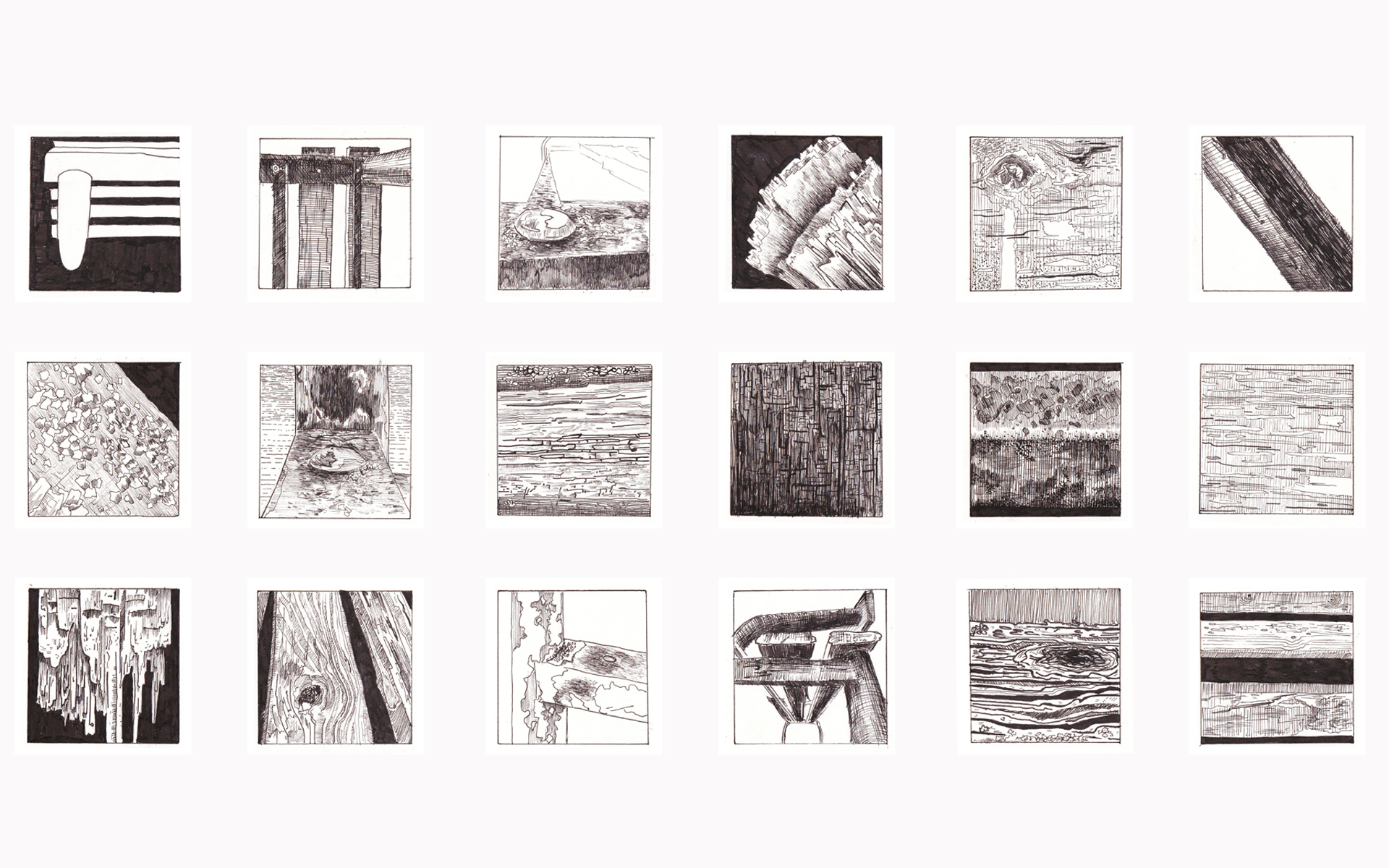 Dokumentacja zawiera rysunki wykonane za pomocą cienkopisu w czerni. Przedstawiają różne ujęcia ławki.