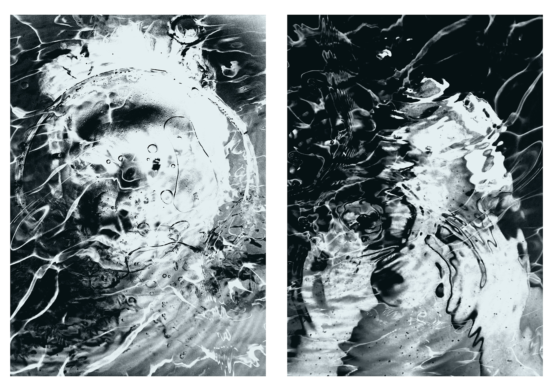 Natalia Walicht, Z(a)burzenie (dyptyk). Prace pokazują odbicia twarzy w wodzie.