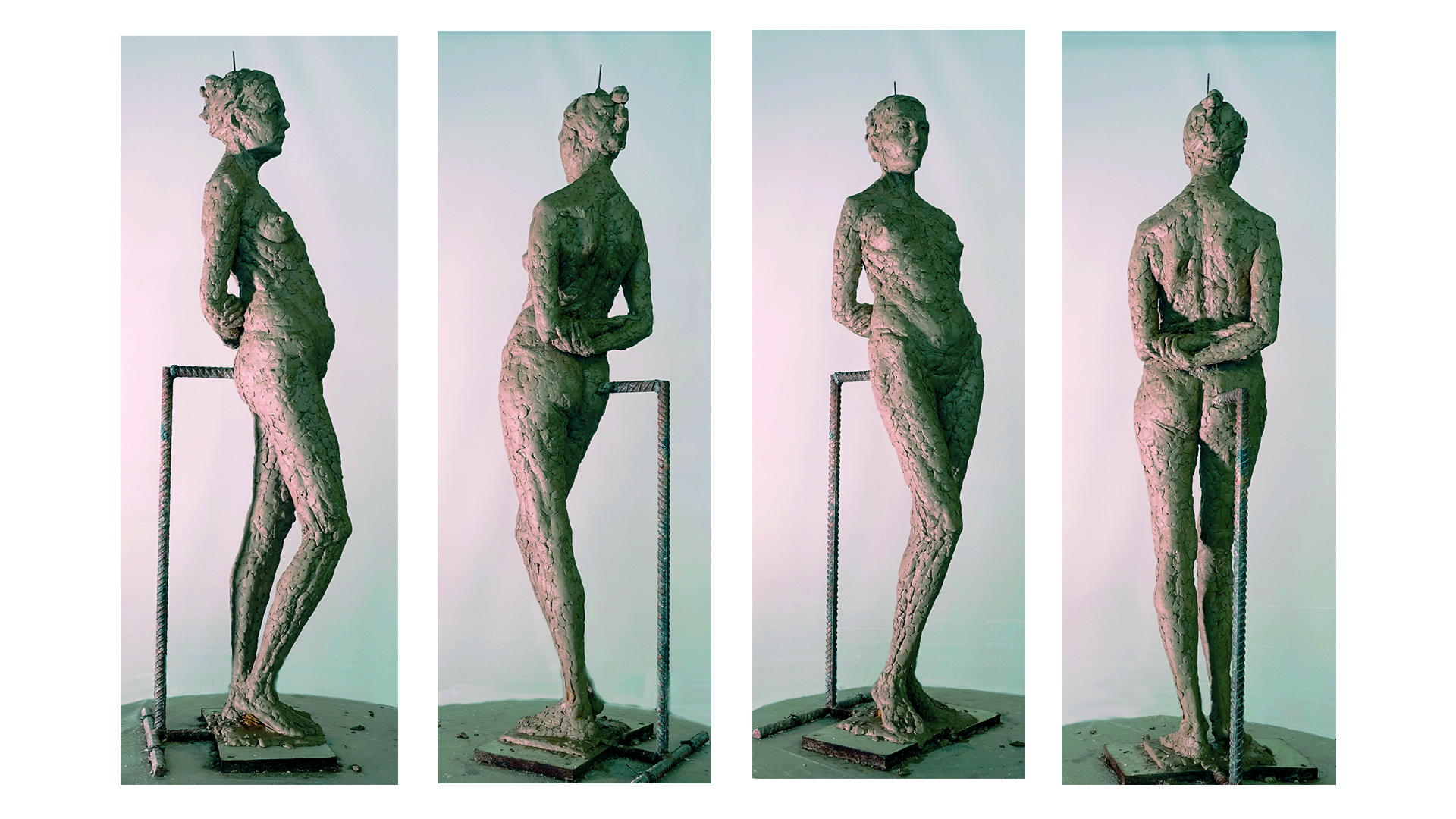 Rzeźba przedstawia młodą kobietę, w klasycznej rzeźbiarskiej pozie jaką jest kontrapost. Postać stoi na lewej nodze, a prawą ma lekko ugiętą. Ręce skrzyżowane za plecami, głowa jest lekko uniesiona i skierowana w prawą stronę. Rzeźba wykonana jest z gliny