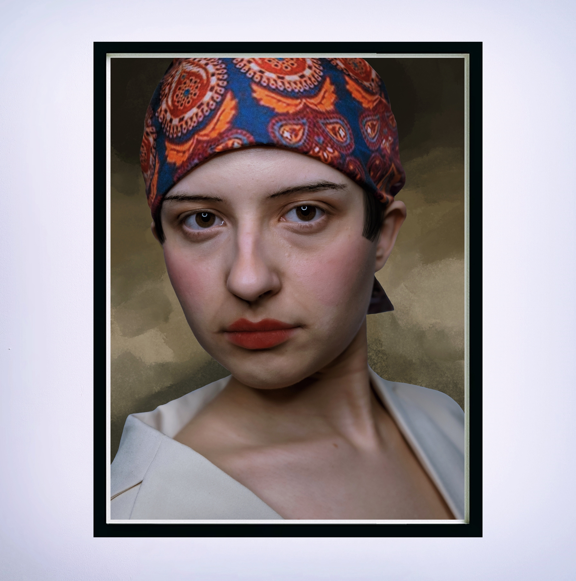 Fotografia kolorowa przedstawiająca portret autorki pracy, stylizowany na jeden z autoportretów Meli Muter.