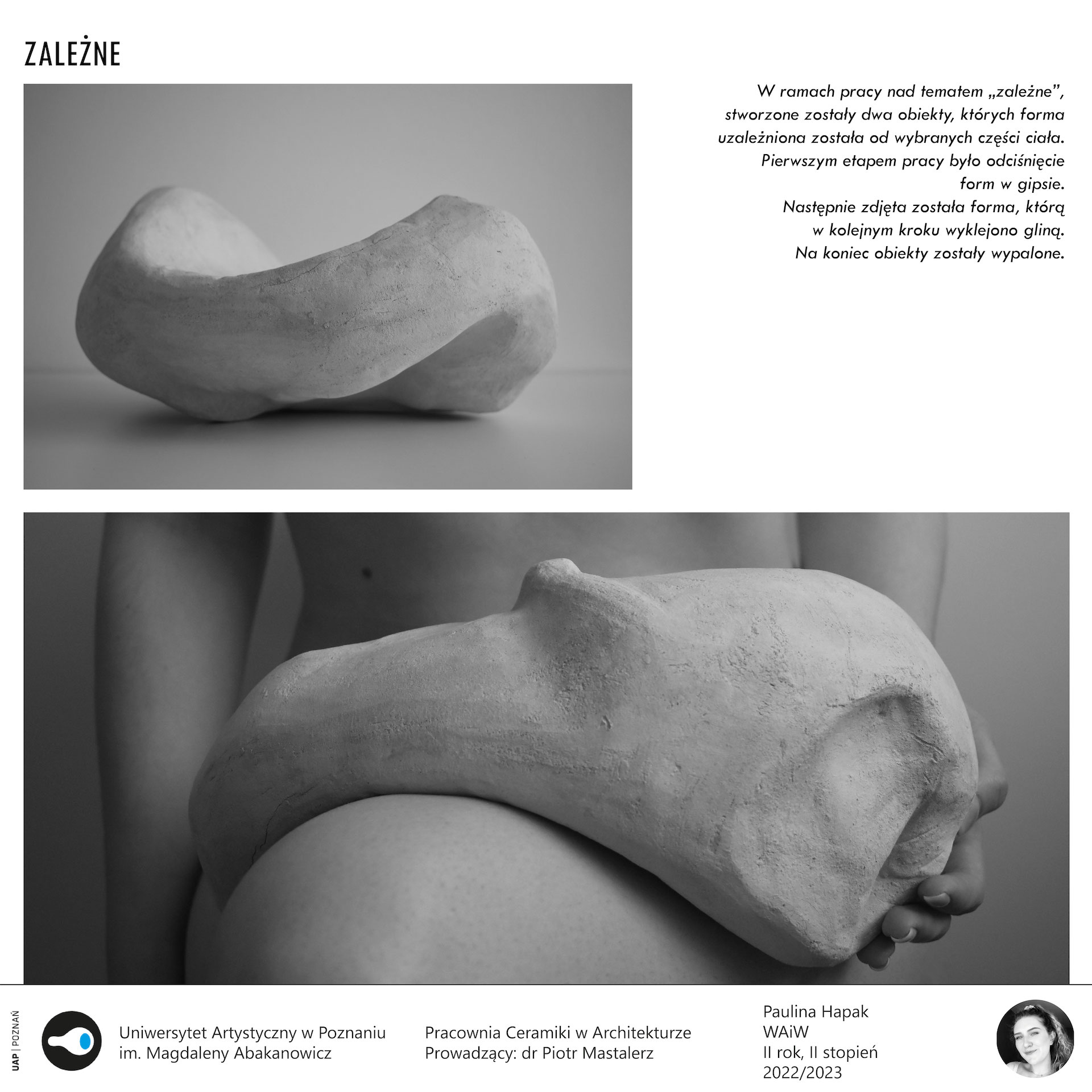 Opis alternatywny: Plansza przedstawia ceramiczną formę położoną na ciele kobiety.