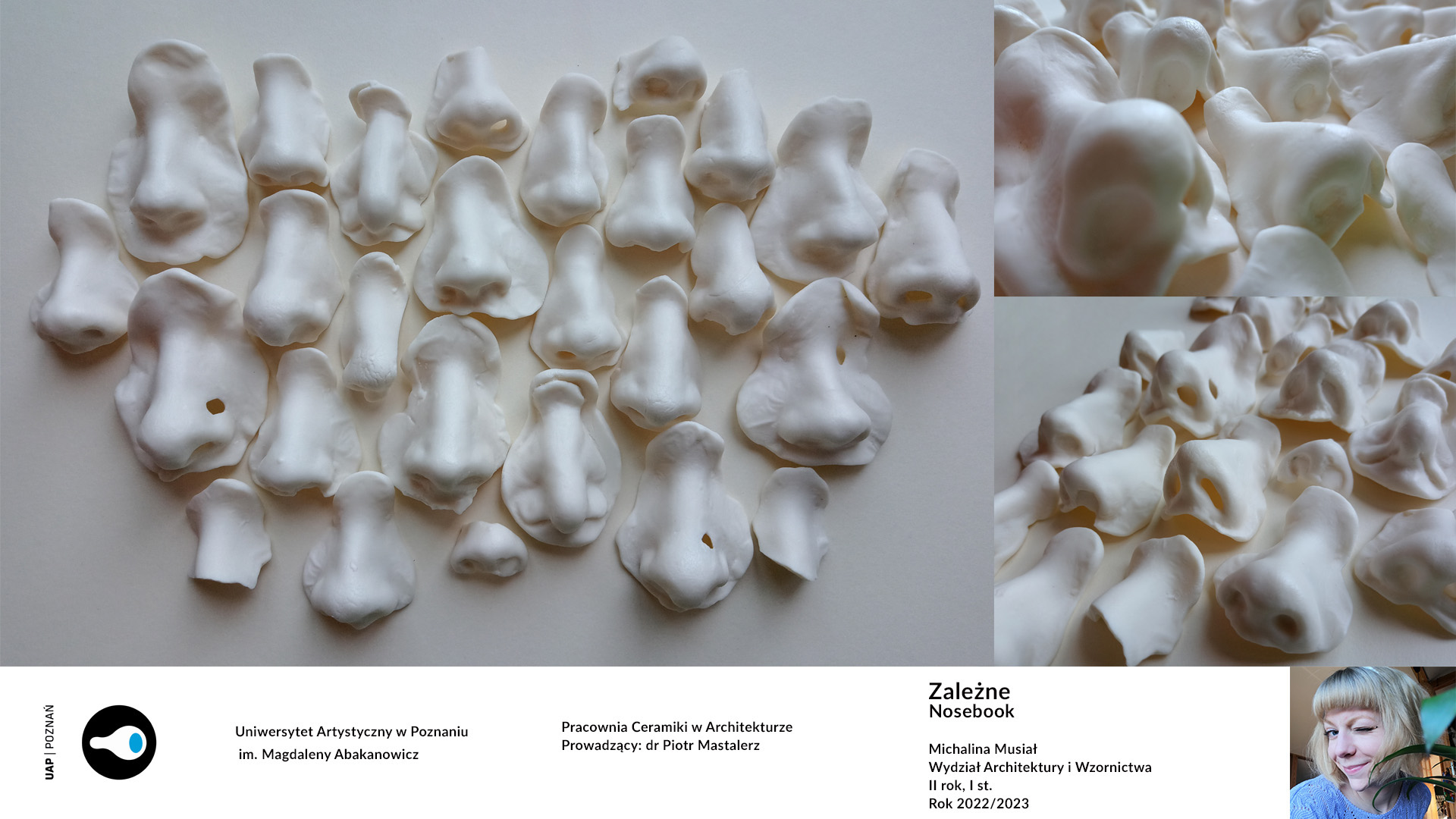Opis alternatywny:  Plansza przedstawia widok ceramicznych białych ludzkich nosów. 