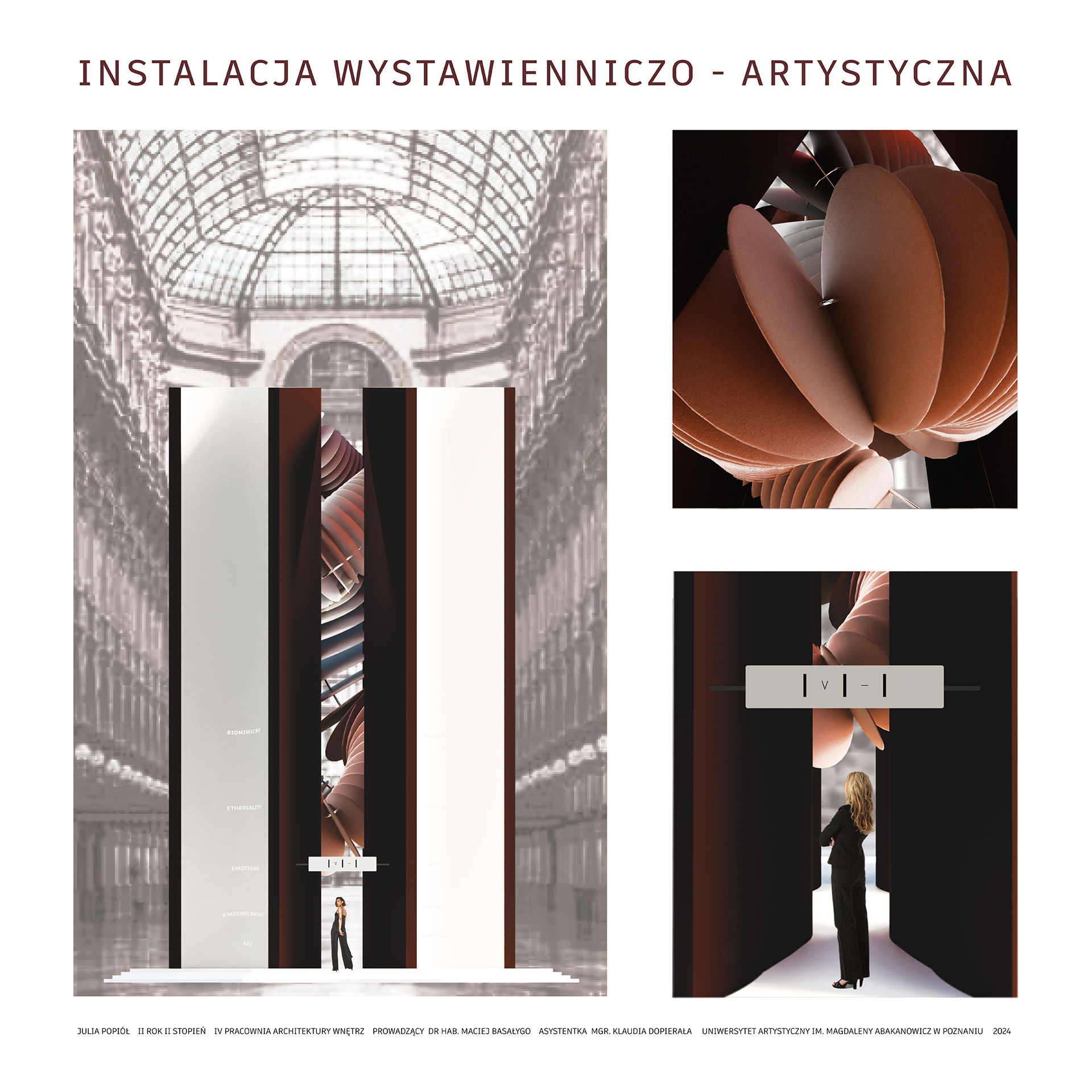 plansza z trzema wizualizacjami instalacji wystawienniczo-artystycznej promującej dom mody Iris van Herpen